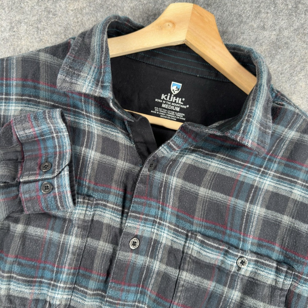 Kuhl Fugutive Flannel Shirt Mens Medium Gray Plaid Long Sleeve Button Front